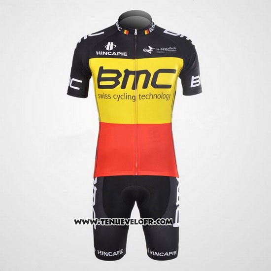 2012 Maillot Ciclismo BMC Champion Belgique Jaune et Rouge Manches Courtes et Cuissard
